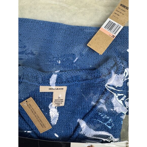 DKNY Jeans Womens 2XL Sequin V-Neck Sweater Blue Soft Lightweight Comfortable - Picture 8 of 12